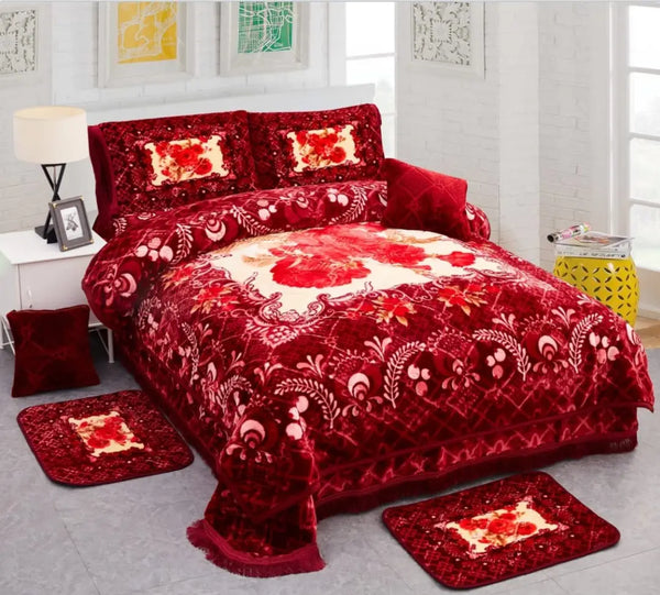Blanket (ኮቦርታ )Blanket 200×240cm

Bedcover 230×250

Pillows 50×75cm

Cushio 40×40cm

Mat 50×75cm

Slipper 4PCs