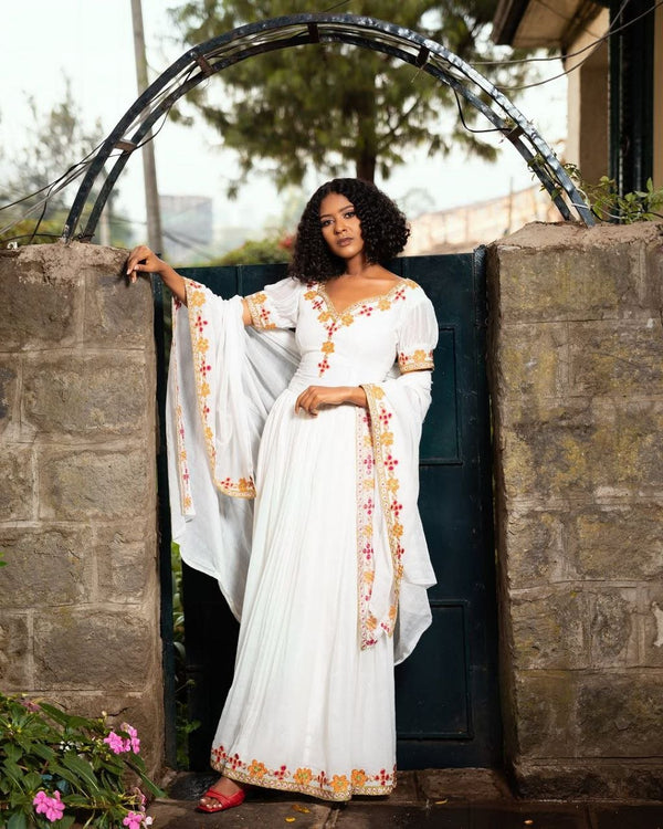 Graceful Habesha Kemis with Floral Embroidery for Celebrations Traditional Ethiopian Dress